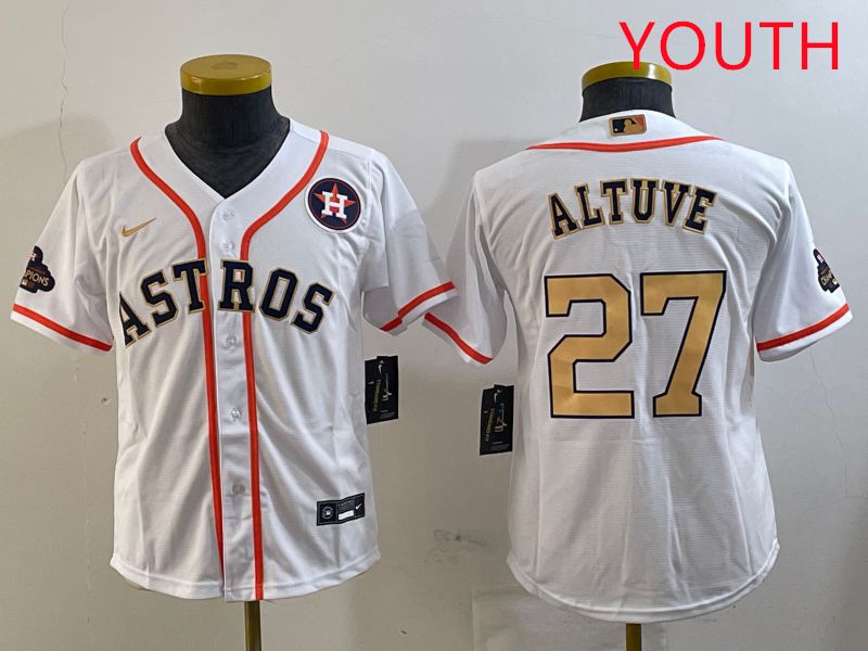 Youth Houston Astros #27 Altuve White Gold Game 2025 Nike MLB Jersey style 3->youth mlb jersey->Youth Jersey